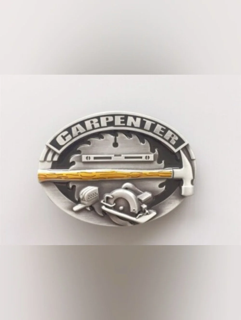 Carpenter Handyman Silver Oval Tools Hammer Level Saw Belt Buckle 3 Choices